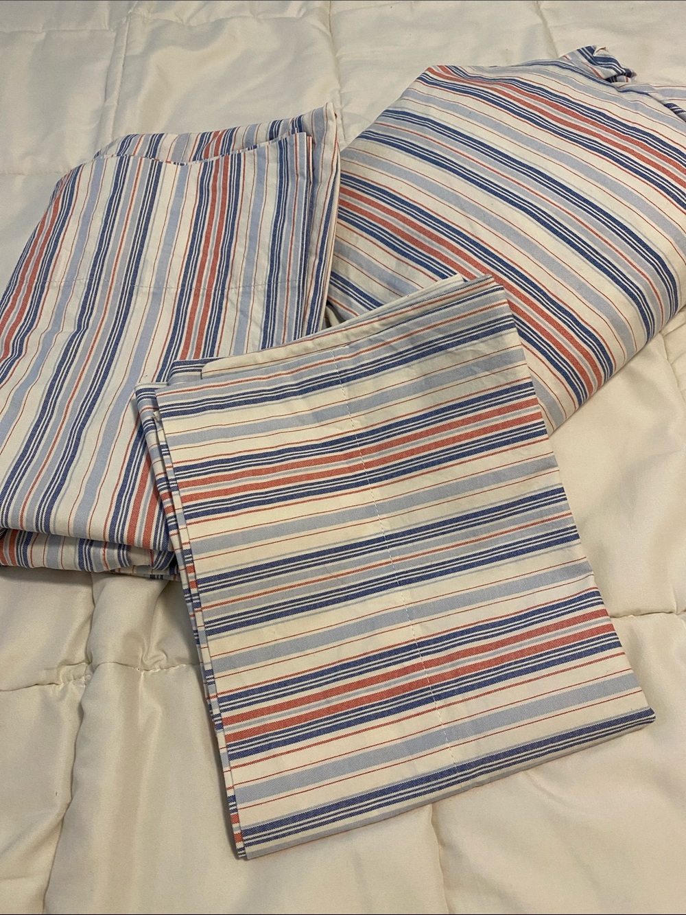 Ralph Lauren Striped Blue and Red Cotton Twin Sheet Set
